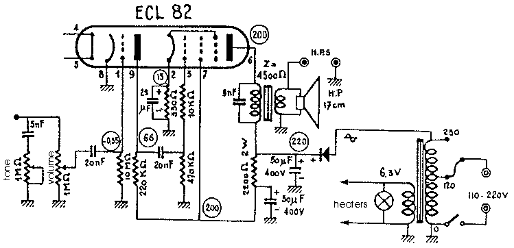 Tämä on todellinen yhden putken vahvistin, koska etuaste ja pääteaste on toteutettu samalla elektroniputkella, jossa on sisällä triodi ja pentodi.